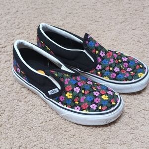 Vans Kids Floral Slip-On Shoes - Black and Multicolor